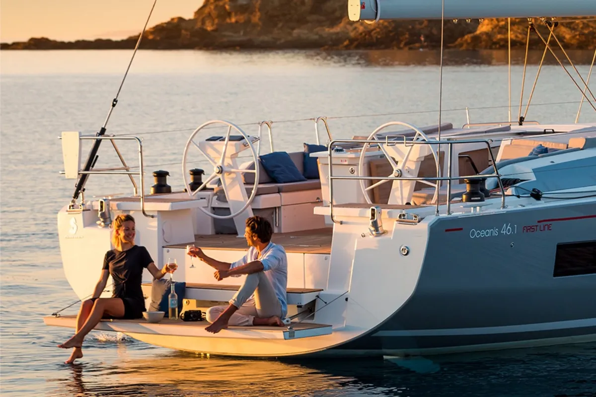 Exterior view of Larimar, a Beneteau Oceanis 46.1 sailboat at Municipal Unit of Lefkada, Greece