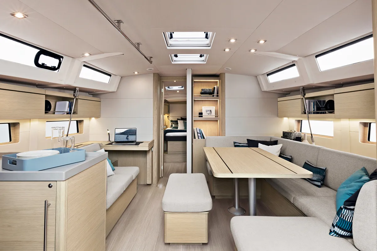 Salon of Larimar, a Beneteau Oceanis 46.1 sailboat at Municipal Unit of Lefkada, Greece