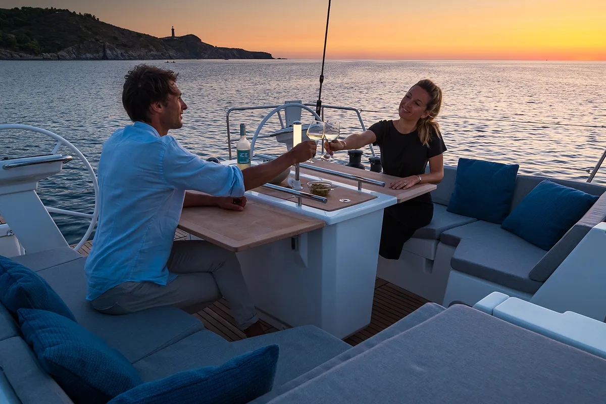 Deck of Larimar, a Beneteau Oceanis 46.1 sailboat at Municipal Unit of Lefkada, Greece