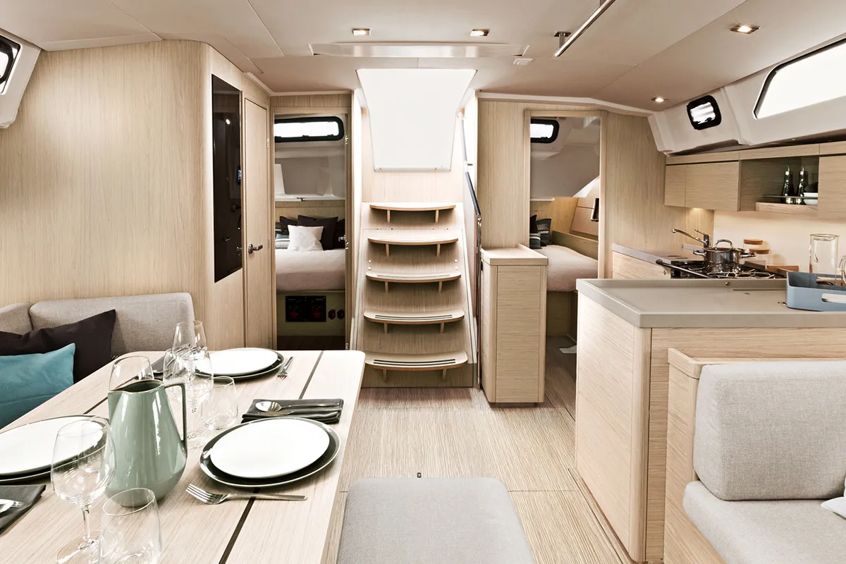 Salon of Larimar, a Beneteau Oceanis 46.1 sailboat at Municipal Unit of Lefkada, Greece