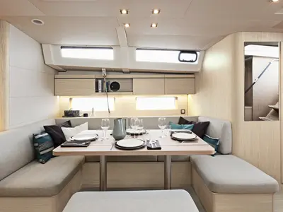 Salon of Larimar, a Beneteau Oceanis 46.1 sailboat at Municipal Unit of Lefkada, Greece