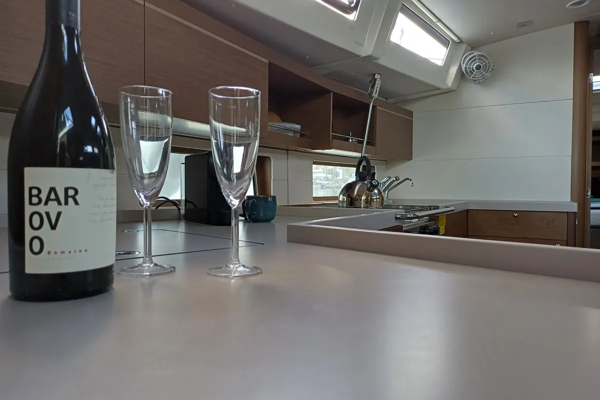 Galley of Larimar, a Beneteau Oceanis 46.1 sailboat at Municipal Unit of Lefkada, Greece