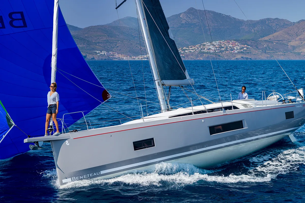 Exterior view of Larimar, a Beneteau Oceanis 46.1 sailboat at Municipal Unit of Lefkada, Greece