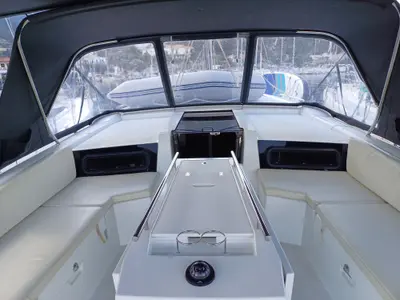 Cockpit of Larimar, a Beneteau Oceanis 46.1 sailboat at Municipal Unit of Lefkada, Greece