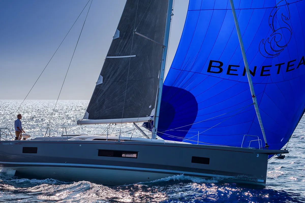 Exterior view of Larimar, a Beneteau Oceanis 46.1 sailboat at Municipal Unit of Lefkada, Greece