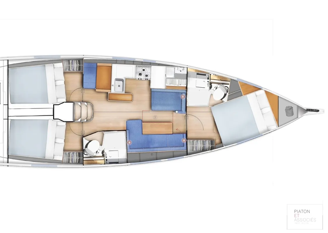 Floor plan of SAN GEORGE, a Jeanneau Sun Odyssey 410 sailboat at Nea Peramos, Greece