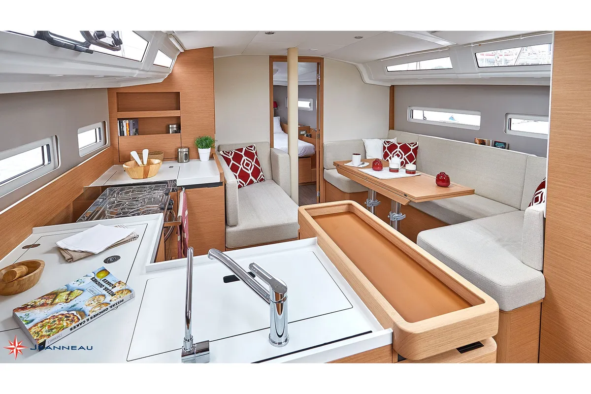 Galley of SAN GEORGE, a Jeanneau Sun Odyssey 410 sailboat at Nea Peramos, Greece