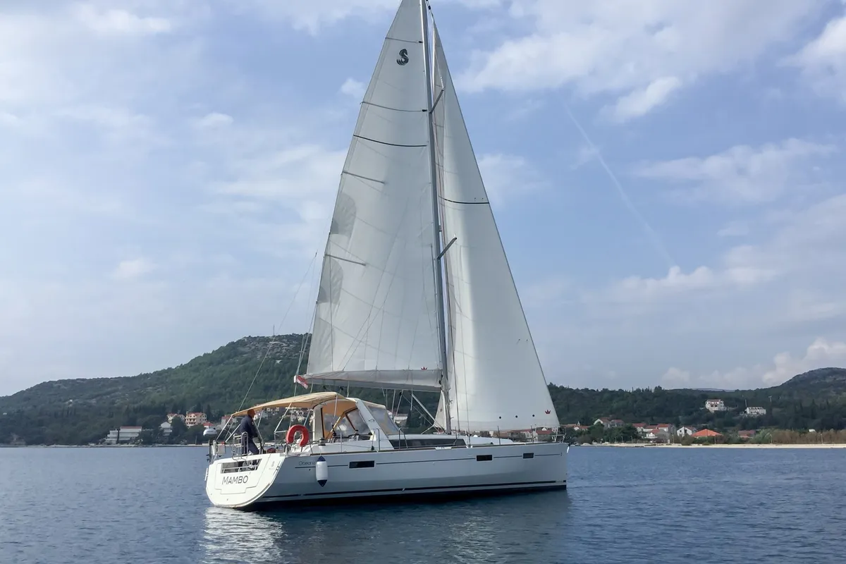Exterior view of Beneteau Oceanis 45, a sailboat at Tivat, Montenegro