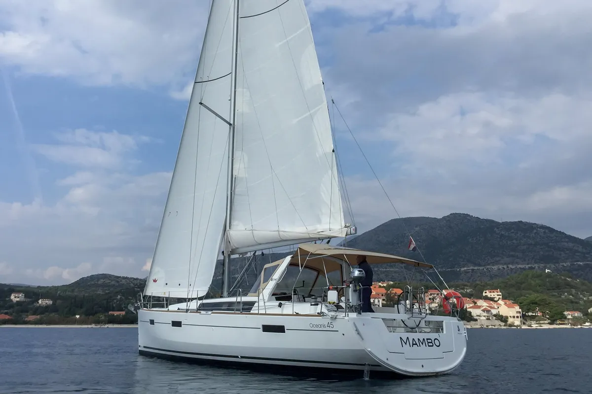 Exterior view of Beneteau Oceanis 45, a sailboat at Tivat, Montenegro
