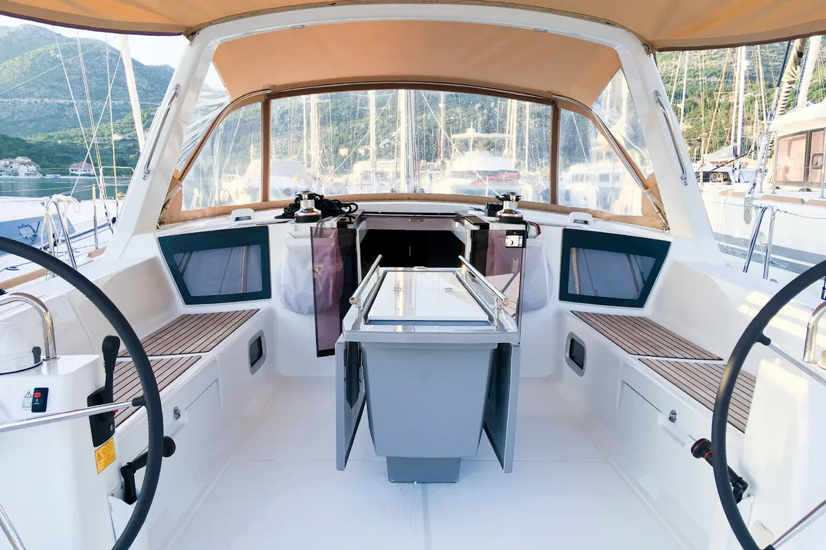 Cockpit of Beneteau Oceanis 45, a sailboat at Tivat, Montenegro
