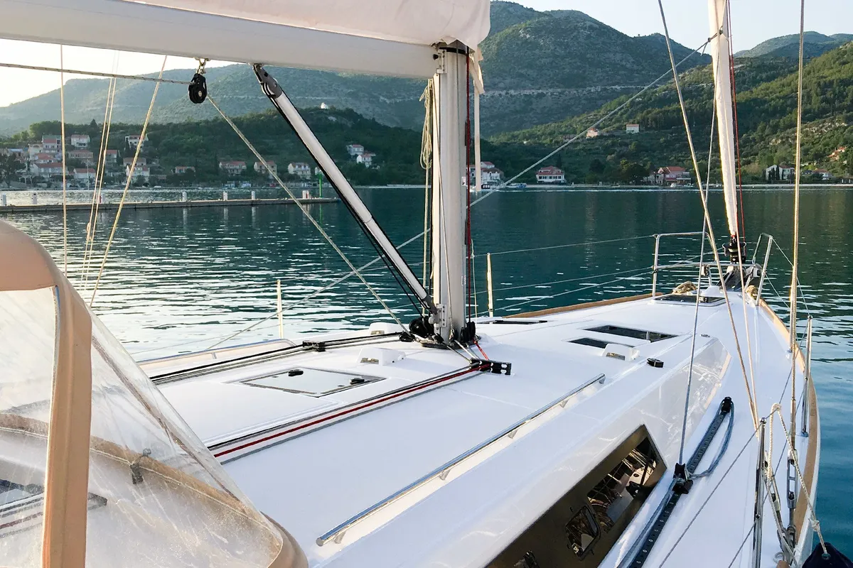 Deck of Beneteau Oceanis 45, a sailboat at Tivat, Montenegro
