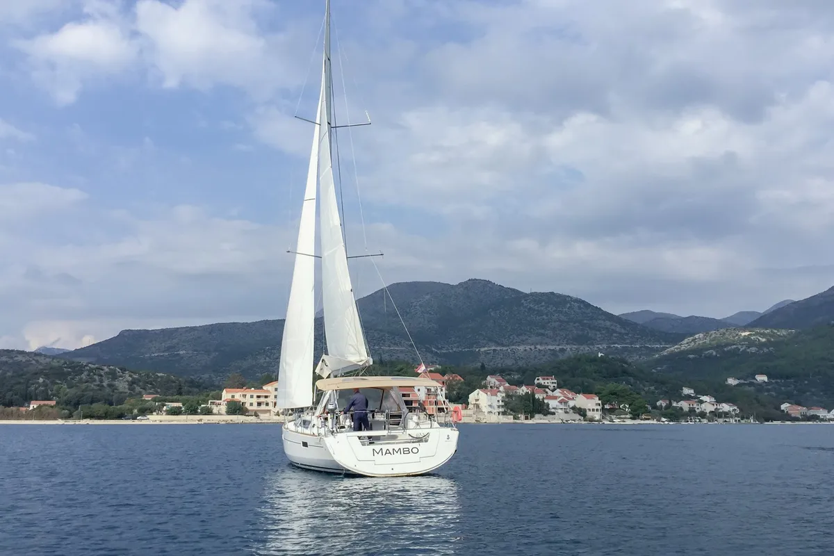 Exterior view of Beneteau Oceanis 45, a sailboat at Tivat, Montenegro