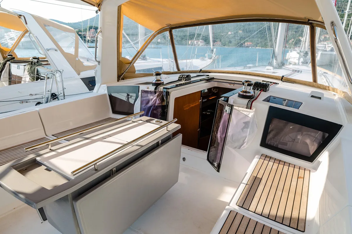 Cockpit of Beneteau Oceanis 45, a sailboat at Tivat, Montenegro