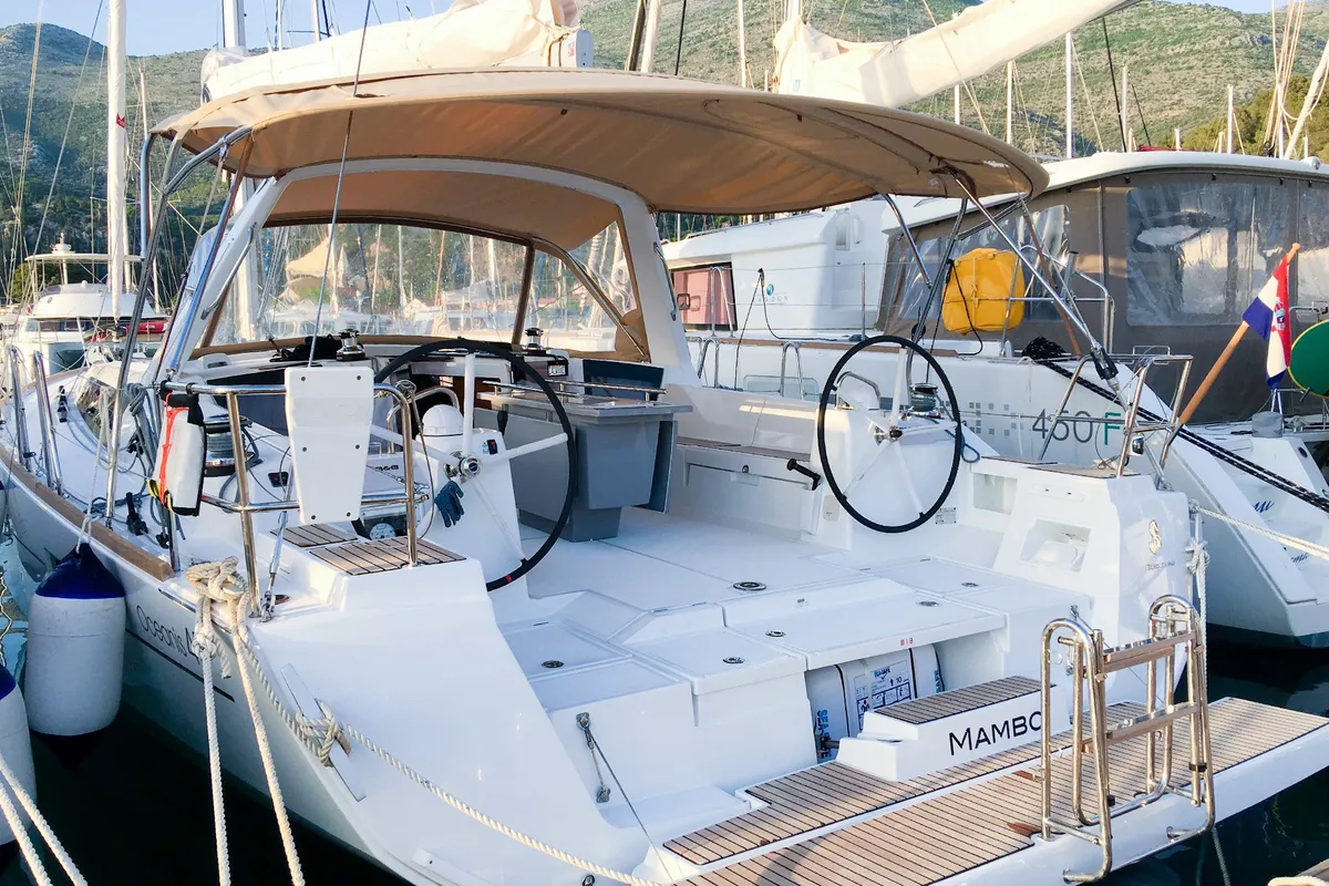 Cockpit of Beneteau Oceanis 45, a sailboat at Tivat, Montenegro
