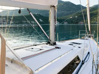 Deck of Beneteau Oceanis 45, a sailboat at Tivat, Montenegro