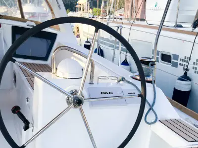 Cockpit of Beneteau Oceanis 45, a sailboat at Tivat, Montenegro