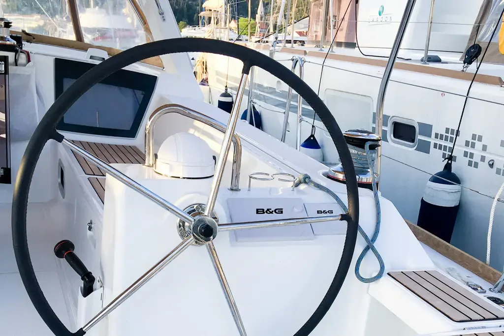Cockpit of Beneteau Oceanis 45, a sailboat at Tivat, Montenegro