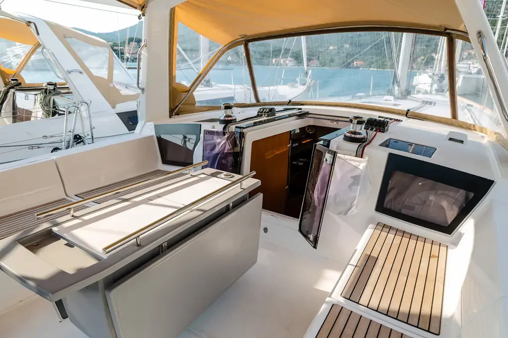 Deck of Beneteau Oceanis 45, a sailboat at Tivat, Montenegro