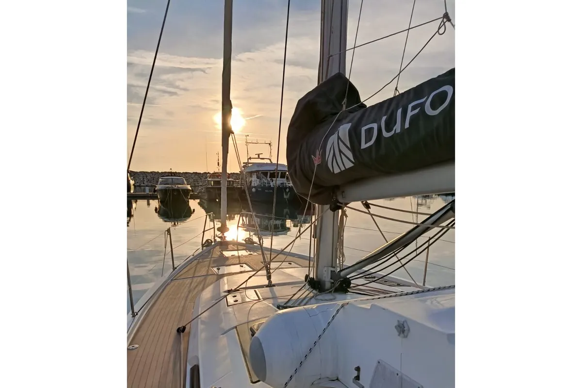 Exterior view of Soft Touch, a Dufour 470 sailboat at Tonnarella, Italy