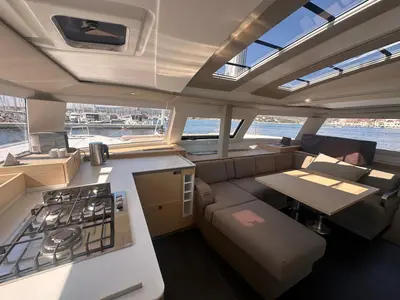 Salon of Protea, a Fountaine Pajot Elba 45 catamaran at Općina Rogoznica, Croatia