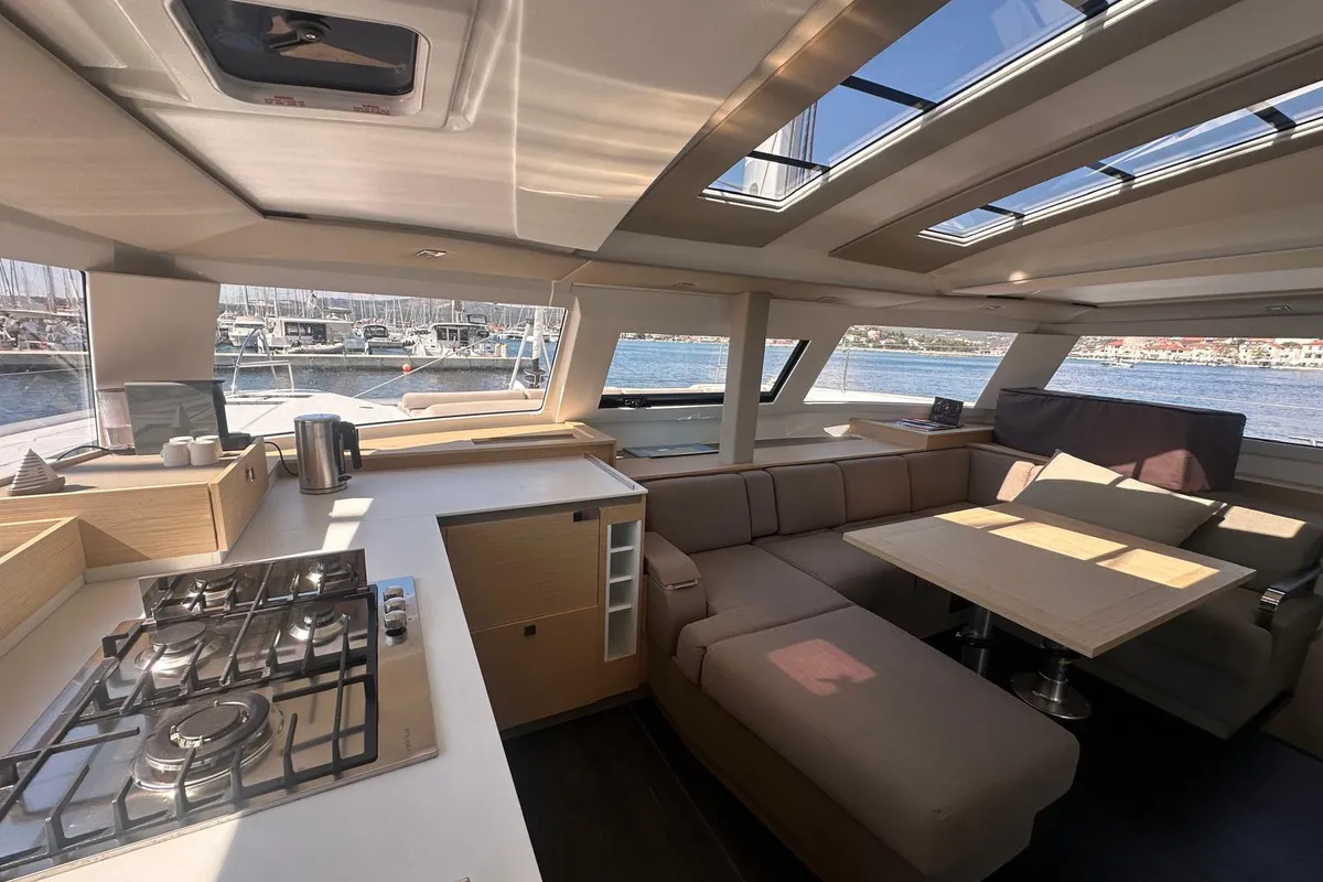 Salon of Protea, a Fountaine Pajot Elba 45 catamaran at Općina Rogoznica, Croatia