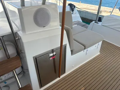 Deck of Protea, a Fountaine Pajot Elba 45 catamaran at Općina Rogoznica, Croatia