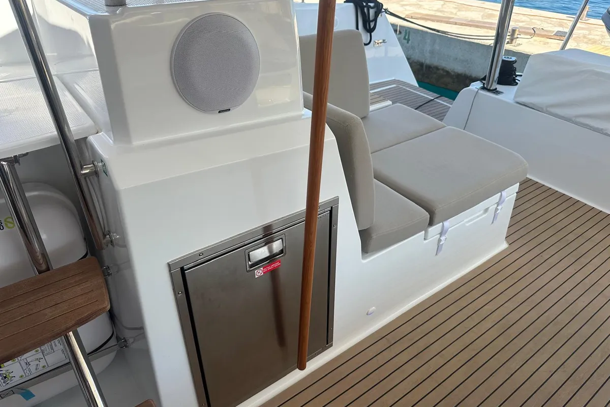 Deck of Protea, a Fountaine Pajot Elba 45 catamaran at Općina Rogoznica, Croatia