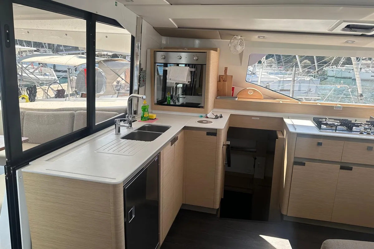 Galley of Protea, a Fountaine Pajot Elba 45 catamaran at Općina Rogoznica, Croatia