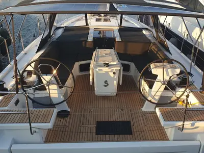 Cockpit of Nireas, a Beneteau Oceanis 51.1 sailboat at Athens, Greece
