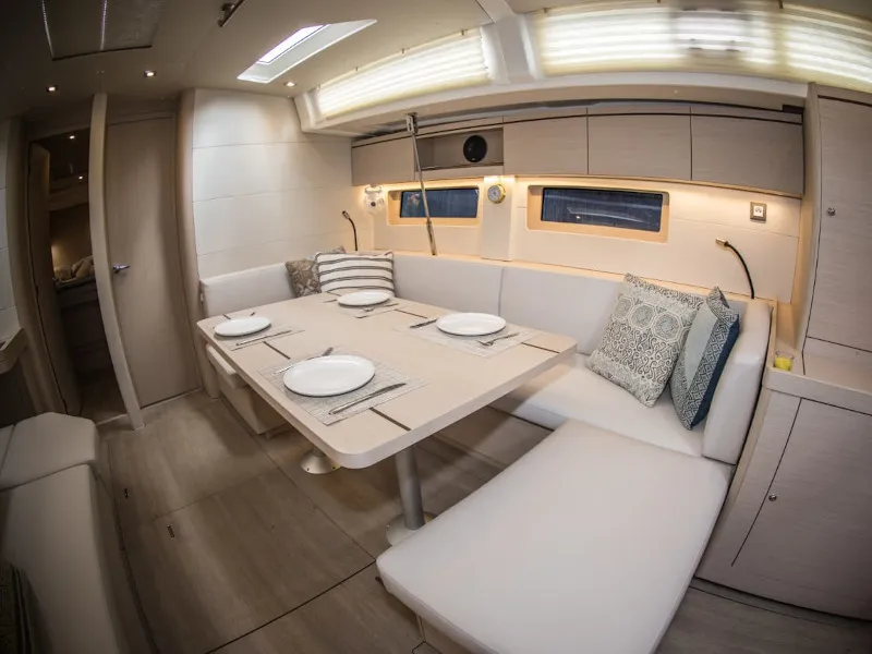 Salon of Nireas, a Beneteau Oceanis 51.1 sailboat at Athens, Greece