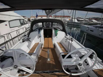 Cockpit of Milan, a Elan E4 sailboat at Betina, Croatia