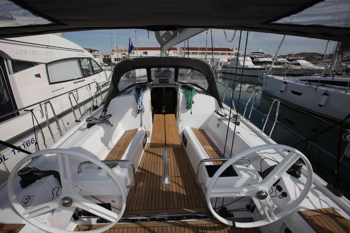 Cockpit of Milan, a Elan E4 sailboat at Betina, Croatia