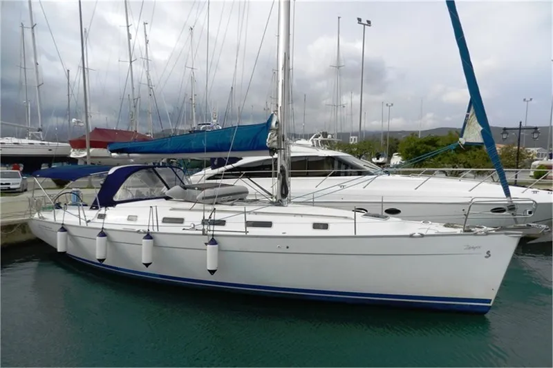 Exterior view of Crash, a Beneteau Cyclades 43.4 sailboat at Figari/Golfo Aranci, Italy