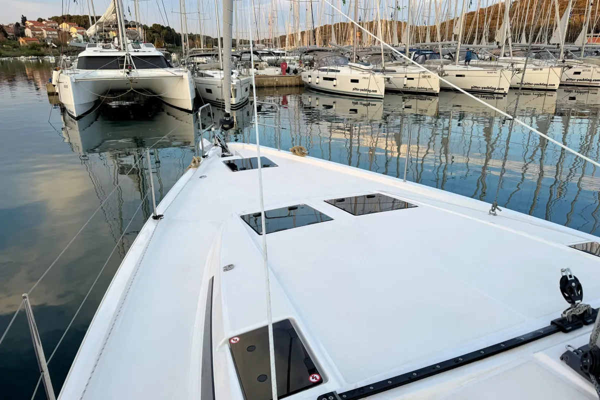 Deck of Freja, a Bavaria C46 sailboat at Pula, Croatia