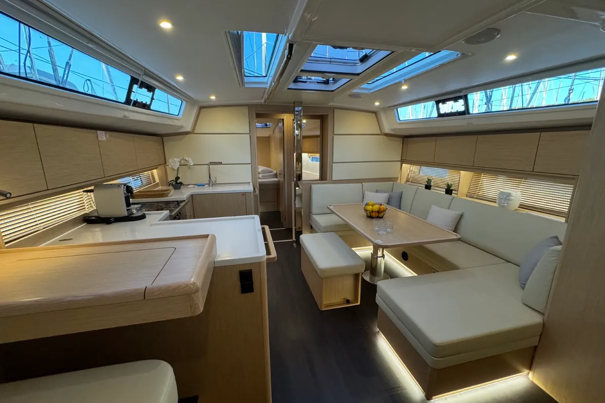 Salon of Freja, a Bavaria C46 sailboat at Pula, Croatia