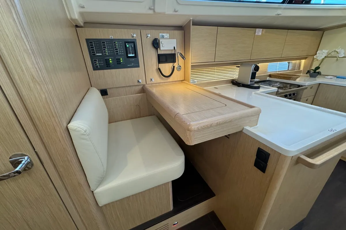 Cockpit of Freja, a Bavaria C46 sailboat at Pula, Croatia
