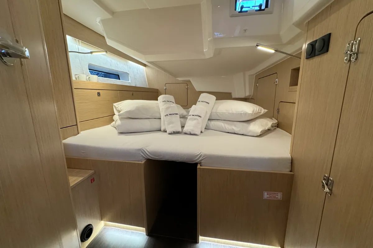 Cabin on Freja, a Bavaria C46 sailboat at Pula, Croatia