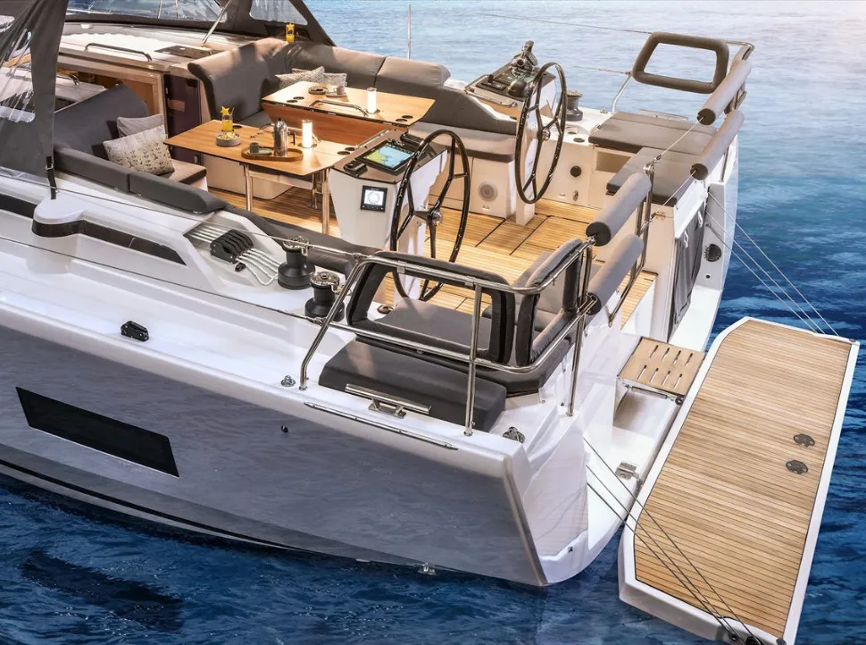 Deck of Freja, a Bavaria C46 sailboat at Pula, Croatia