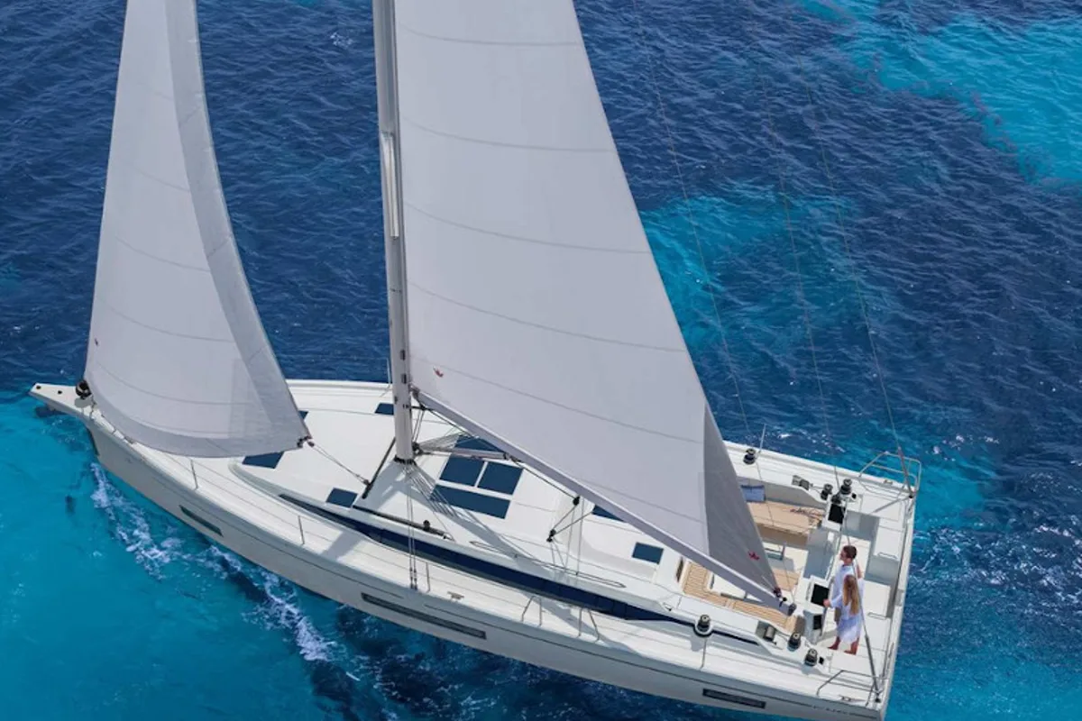 Exterior view of Freja, a Bavaria C46 sailboat at Pula, Croatia