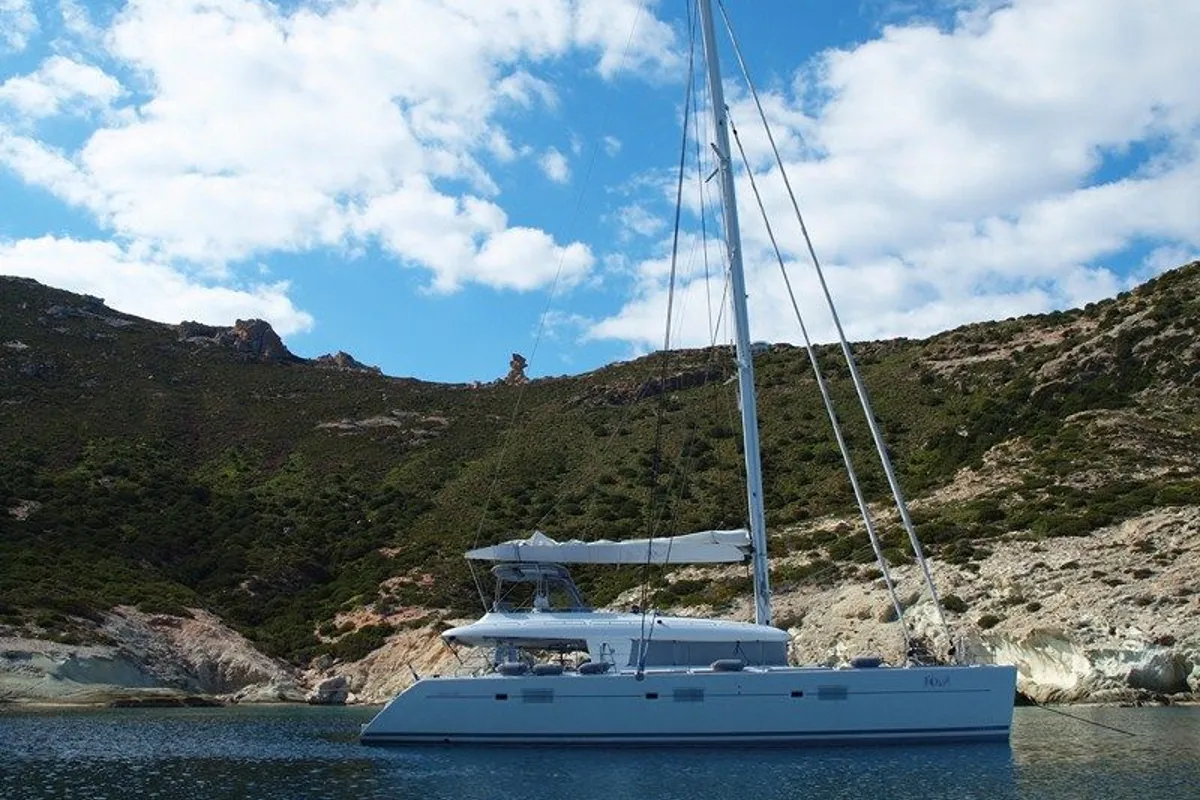 Exterior view of NOVA, a Lagoon 620 catamaran at Athens, Greece