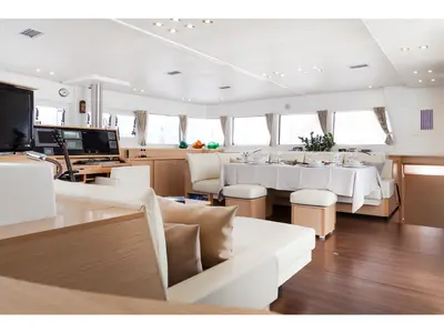 Salon of NOVA, a Lagoon 620 catamaran at Athens, Greece