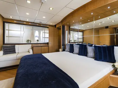 Cabin on Auri, a Abacus 70 motor yacht at Port d'Andratx, Spain