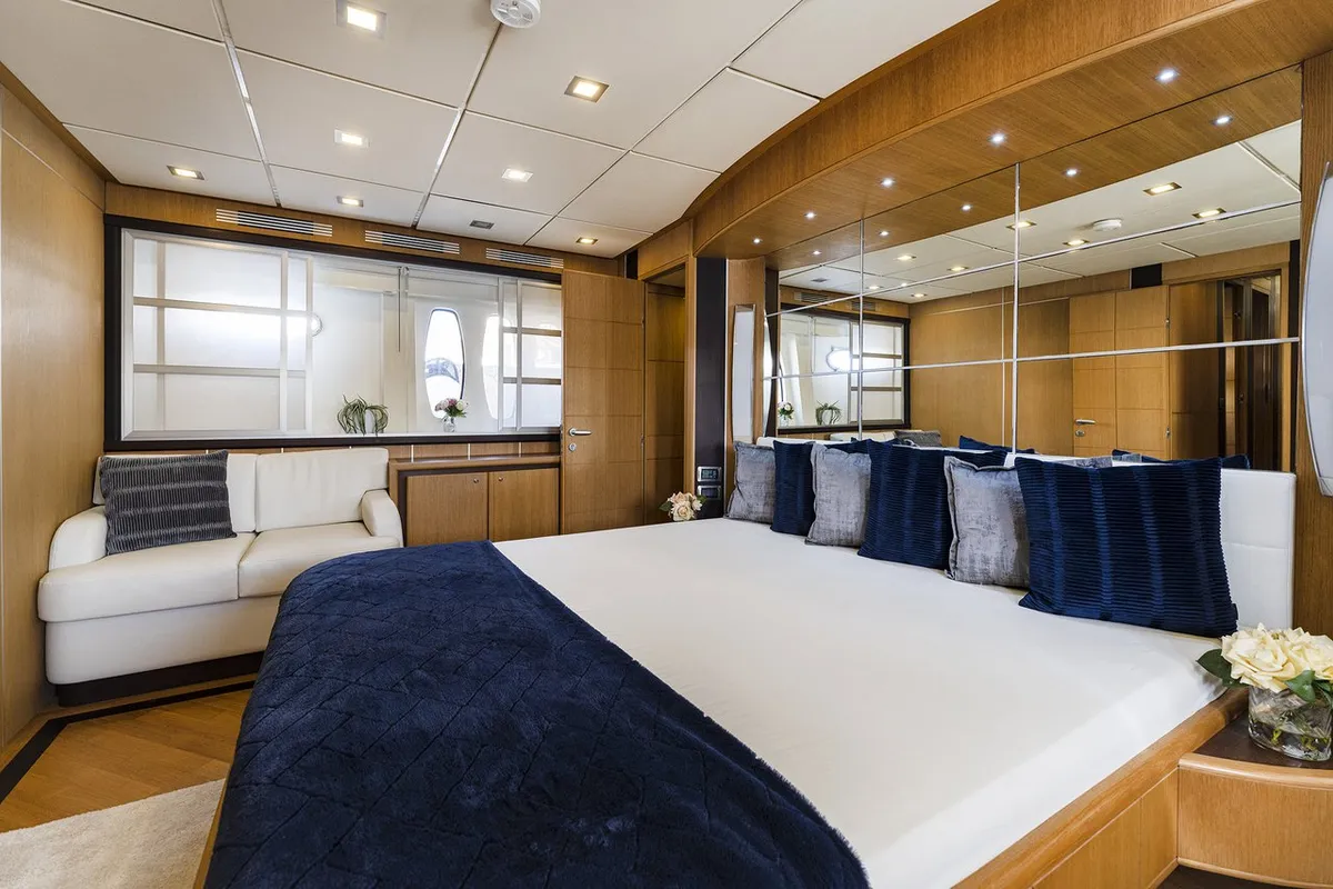 Cabin on Auri, a Abacus 70 motor yacht at Port d'Andratx, Spain