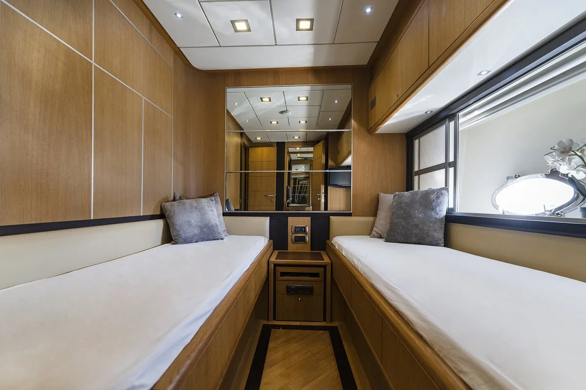 Cabin on Auri, a Abacus 70 motor yacht at Port d'Andratx, Spain