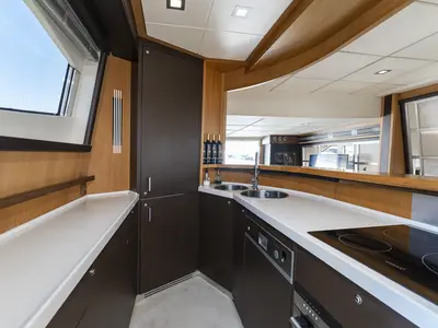 Galley of Auri, a Abacus 70 motor yacht at Port d'Andratx, Spain