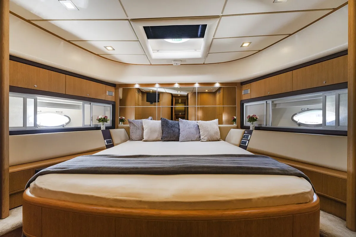 Cabin on Auri, a Abacus 70 motor yacht at Port d'Andratx, Spain