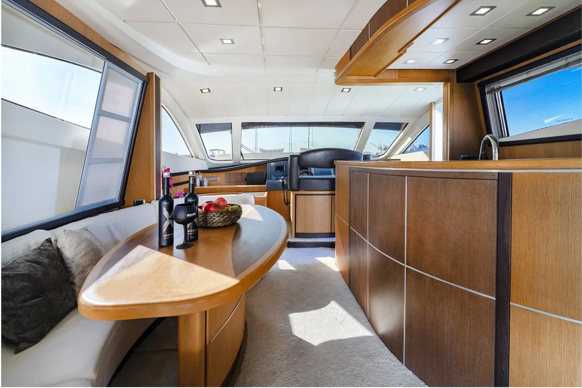Salon of Auri, a Abacus 70 motor yacht at Port d'Andratx, Spain