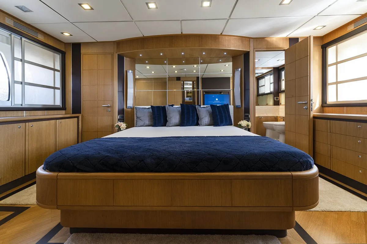 Cabin on Auri, a Abacus 70 motor yacht at Port d'Andratx, Spain