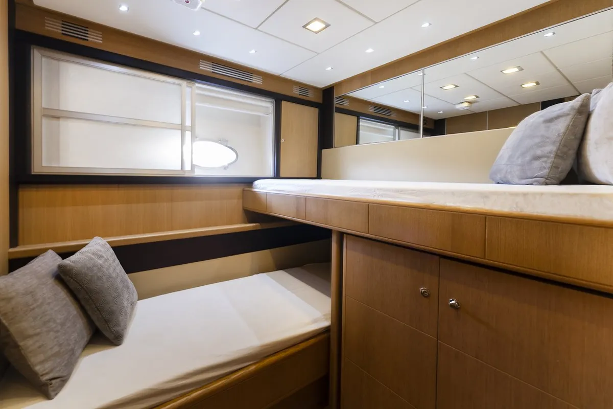 Cabin on Auri, a Abacus 70 motor yacht at Port d'Andratx, Spain