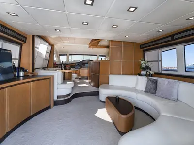 Salon of Auri, a Abacus 70 motor yacht at Port d'Andratx, Spain